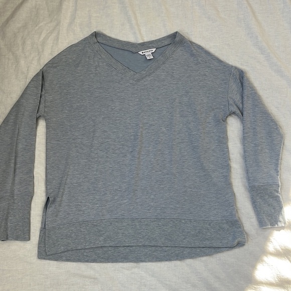 Athleta Balance Pullover Sweater V Neck Gray size Large - Picture 4 of 6